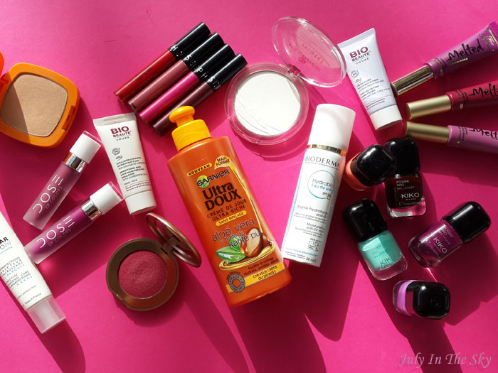 blog beauté favoris juillet août 2015 poudre All About Matte Essence poudre Sublime Sun L'Oréal Rebel Bouncy Blush Kiko Effaclar Duo La Roche Posay Beauté Bio by Nuxe Hydrabio Bioderma vernis Power Pro Nail Lacquer Kiko Melted Too Faced Dose Of Colors Rouges Velouté Sans Transfert Sephora crème de jour Ultra Doux Garnier avis test